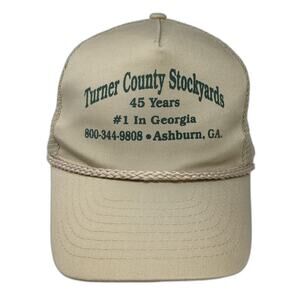 Nissin Cap Trucker Hat Beige One Size Turner County Stockyards GA Mesh Rope